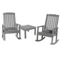 Lehigh 2pk Rocking Chairs with 1 Adirondack Side Table Coastal Teak Gray- Highwood: Outdoor Patio Furniture Set