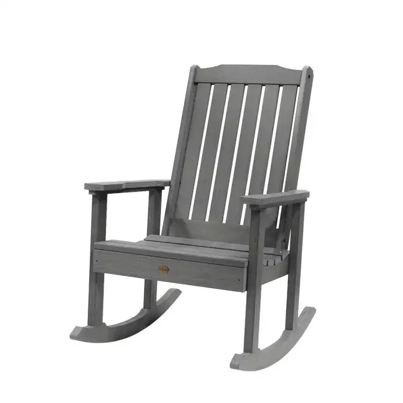 Set da esterno Lehigh 2 sedie a dondolo con 1 tavolino laterale Adirondack in teak costiero grigio - Highwood: Set mobili da giardino