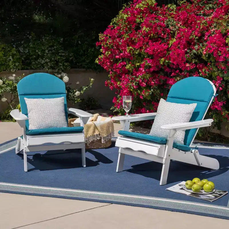 Chaises Adirondack en acacia Malibu, 2 unités - Blanc/Turquoise - Christopher Knight Home