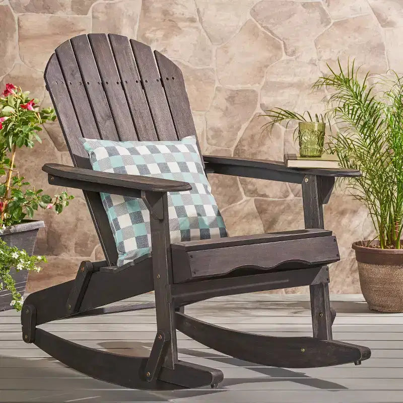 Sedia a dondolo Adirondack Malibu in legno di acacia, grigio scuro - Christopher Knight Home: Mobili da giardino resistenti alle intemperie