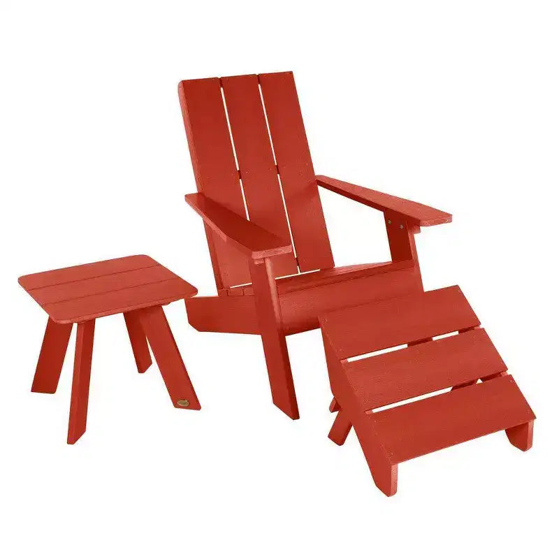 Ensemble Italica 3 pièces avec fauteuil Adirondack moderne, table d'appoint et repose-pieds pliant - Rouge rustique - highwood : Résistant aux intempéries, garantie de 12 ans