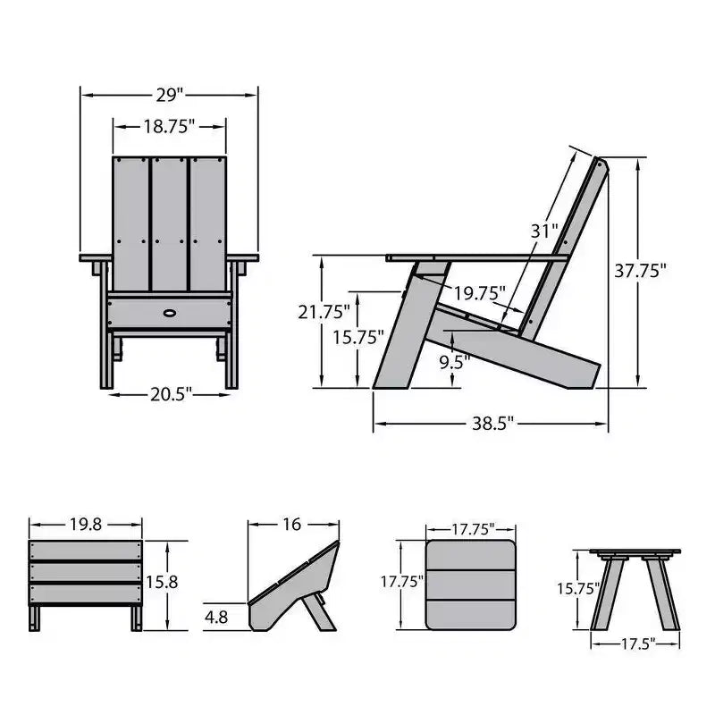 Ensemble Italica 3 pièces avec fauteuil Adirondack moderne, table d'appoint et repose-pieds pliant - Rouge rustique - highwood : Résistant aux intempéries, garantie de 12 ans