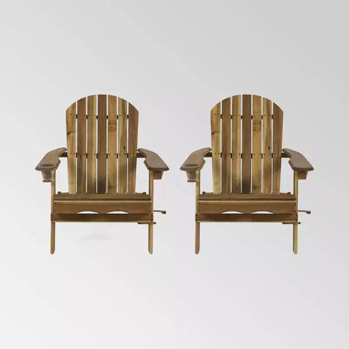 2pk Bellwood Outdoor Acacia Wood Folding Adirondack Chairs Natural - Christopher Knight Home: Weather-Resistant with Cup Holders