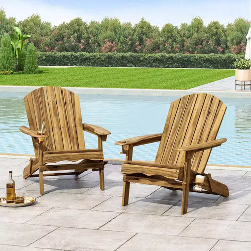 Set di 2 sedie Adirondack pieghevoli da esterno Bellwood in legno di acacia naturale - Christopher Knight Home: Resistenti alle intemperie con portabicchieri