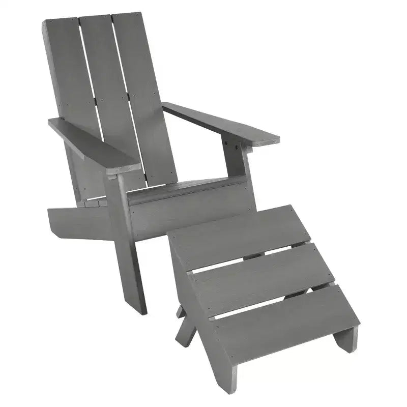 Italica 2pc Modern Adirondack Chair and Folding Ottoman - Coastal Teak - highwood