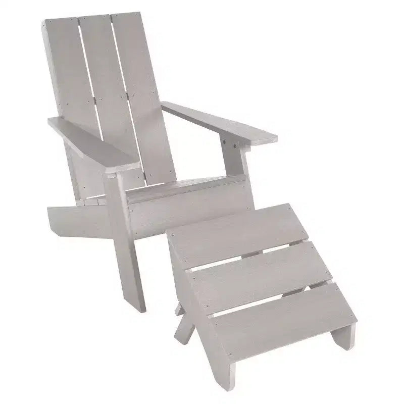 Italica Set 2 Pezzi Sedia Adirondack Moderna e Ottomana Pieghevole - Teak Costiero - highwood