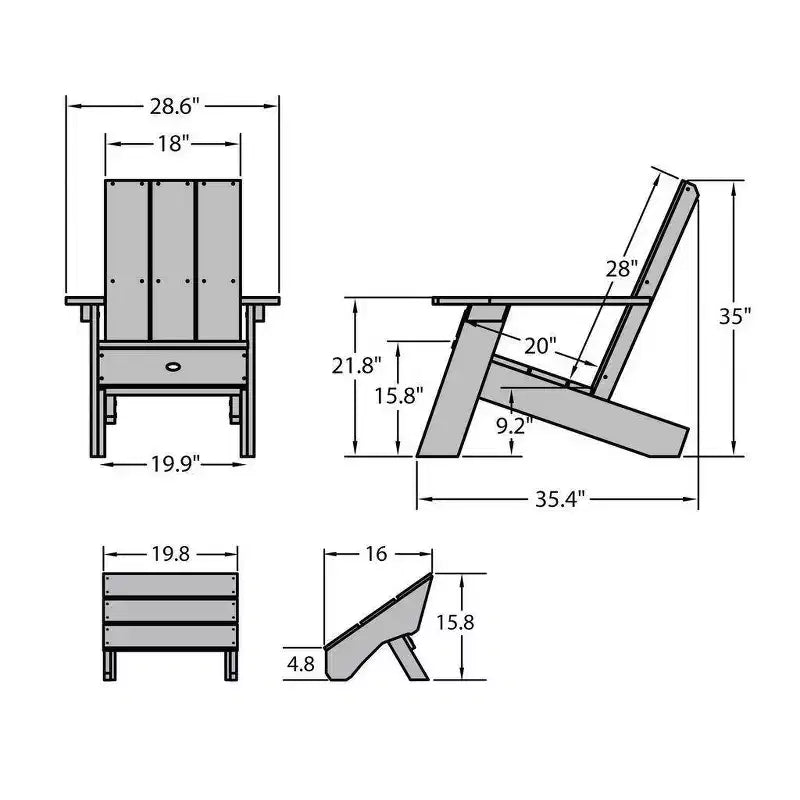 Italica Set 2 Pezzi Sedia Adirondack Moderna e Ottomana Pieghevole - Teak Costiero - highwood