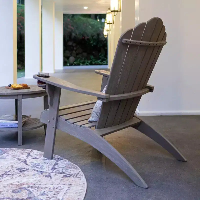 Poltrona Adirondack da esterno Sonoma Lane Channing in teak grigio invecchiato con portabicchieri – Resistente alle intemperie