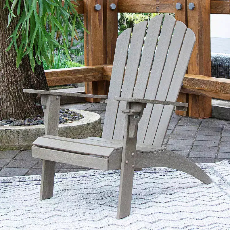Poltrona Adirondack da esterno Sonoma Lane Channing in teak grigio invecchiato con portabicchieri – Resistente alle intemperie