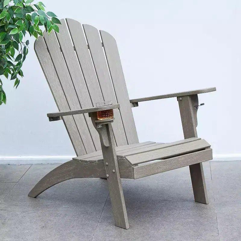 Poltrona Adirondack da esterno Sonoma Lane Channing in teak grigio invecchiato con portabicchieri – Resistente alle intemperie