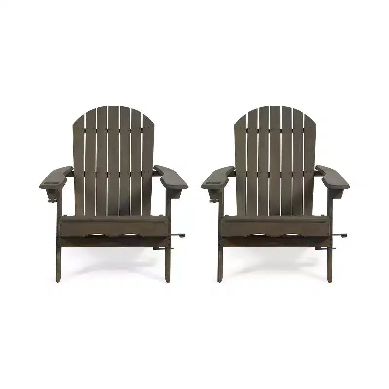 2pk Bellwood Outdoor Acacia Wood Folding Adirondack Chairs Gray - Christopher Knight Home: Rustic Design, Cup Holders