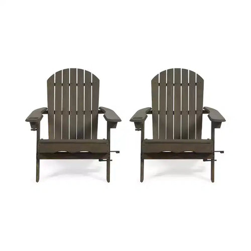 2pk Bellwood Outdoor Acacia Wood Folding Adirondack Chairs Gray - Christopher Knight Home: Rustic Design, Cup Holders