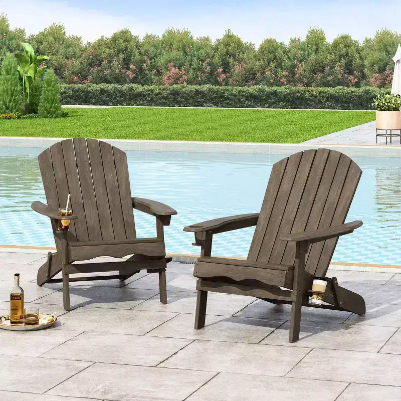 2 sedie pieghevoli Adirondack da esterno Bellwood in legno di acacia grigio - Christopher Knight Home: design rustico, portabicchieri