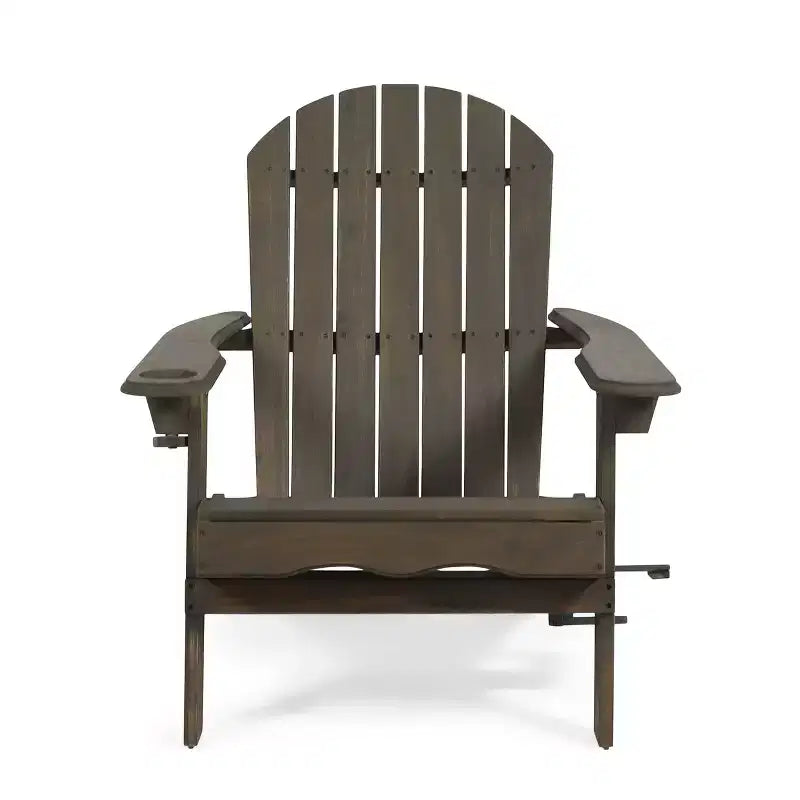 Bellwood Outdoor Acacia Wood Folding Adirondack Chairs Gray - Christopher Knight Home: Weather-Resistant Patio Accent Chair with Cup Holder