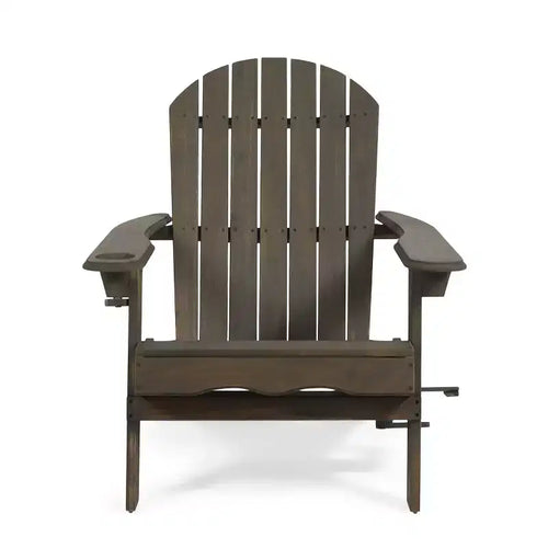 Bellwood Outdoor Acacia Wood Folding Adirondack Chairs Gray - Christopher Knight Home: Weather-Resistant Patio Accent Chair with Cup Holder