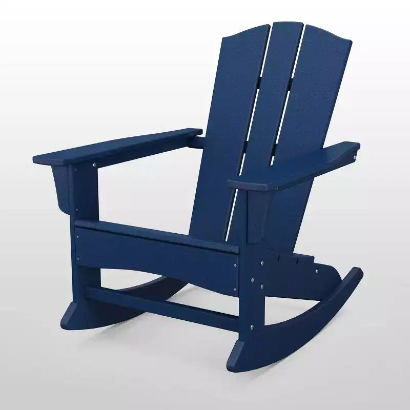 POLYWOOD Shawboro Outdoor Patio Adirondack Rocking Patio Accent Chair Navy