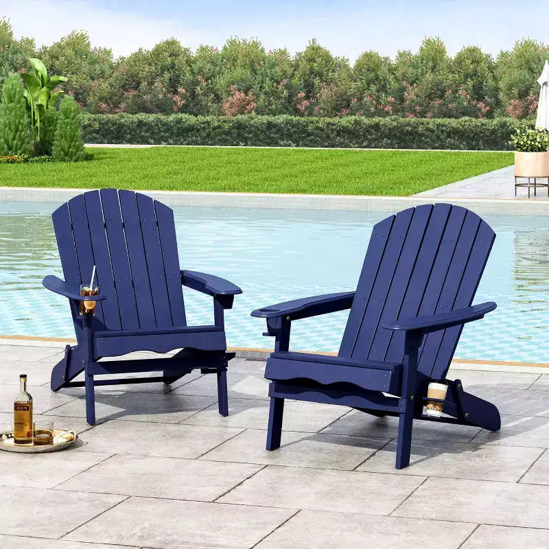 2 sedie Adirondack pieghevoli da esterno Bellwood in legno di acacia, blu marino: portabicchieri, resistenti alle intemperie - Christopher Knight Home