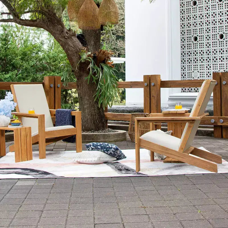Sedia Adirondack da Esterni Sonoma Lane Alice in Teak con Seduta Imbottita in Textilene Color Sabbia – Resistente alle Intemperie, Comfort in Schiuma ad Asciugatura Rapida