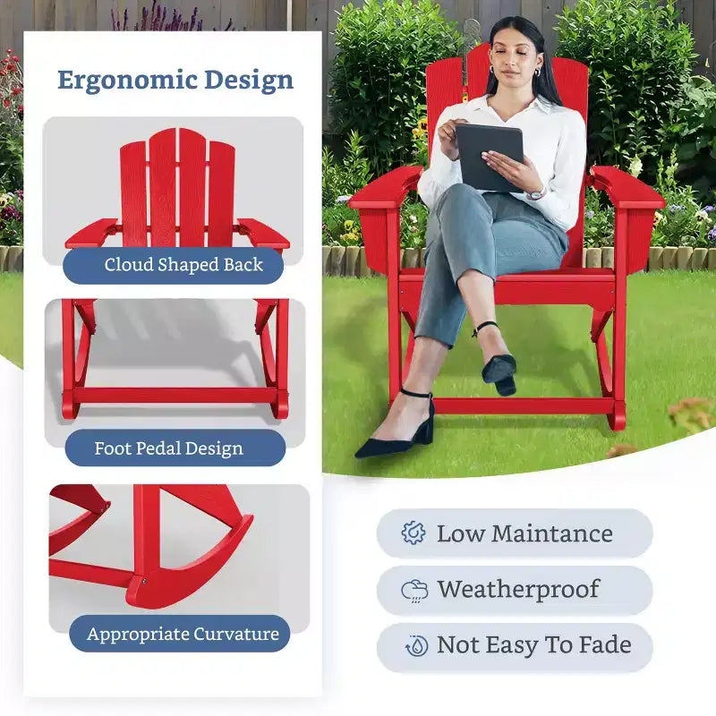 Hyleory Chaise à bascule extérieure en HDPE, Fauteuil de jardin Adirondack classique pour toutes les saisons