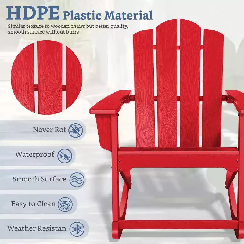 Hyleory Chaise à bascule extérieure en HDPE, Fauteuil de jardin Adirondack classique pour toutes les saisons