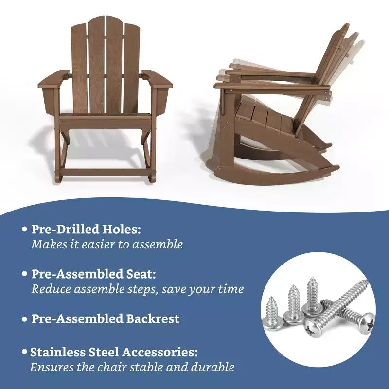 Hyleory Chaise à bascule extérieure en HDPE, Fauteuil de jardin Adirondack classique pour toutes les saisons