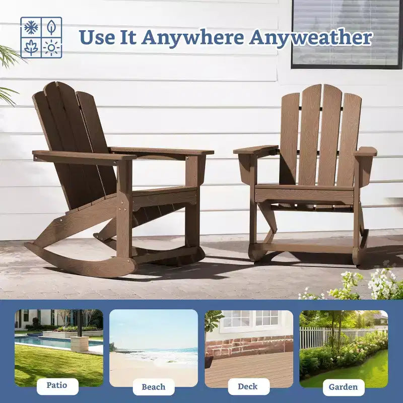 Hyleory Chaise à bascule extérieure en HDPE, Fauteuil de jardin Adirondack classique pour toutes les saisons