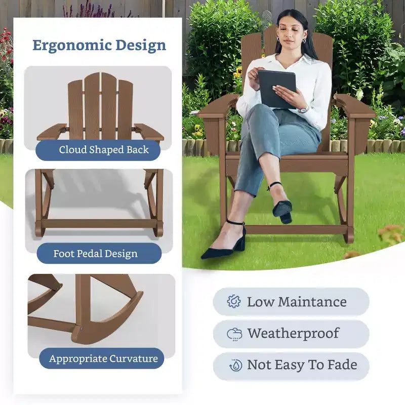 Hyleory Chaise à bascule extérieure en HDPE, Fauteuil de jardin Adirondack classique pour toutes les saisons