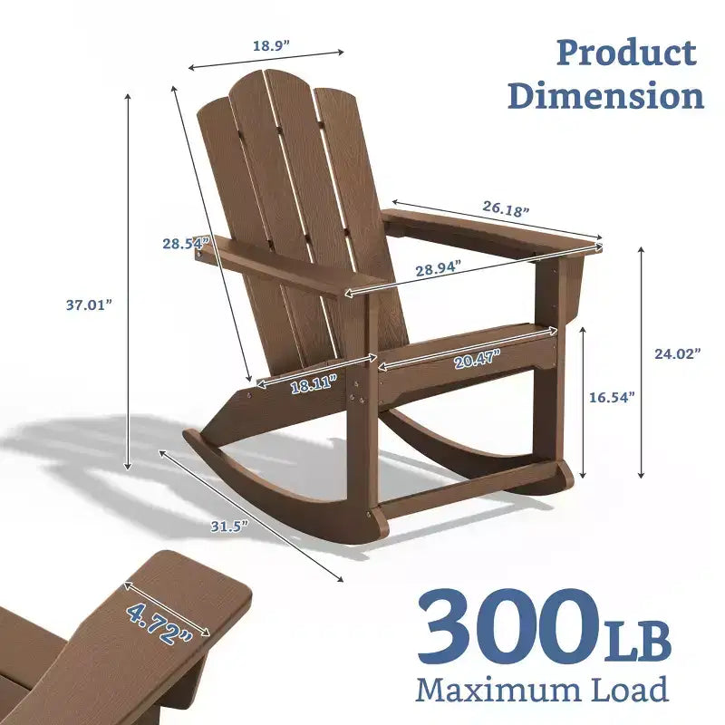 Hyleory Chaise à bascule extérieure en HDPE, Fauteuil de jardin Adirondack classique pour toutes les saisons