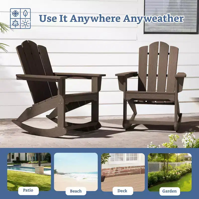 Hyleory Chaise à bascule extérieure en HDPE, Fauteuil de jardin Adirondack classique pour toutes les saisons