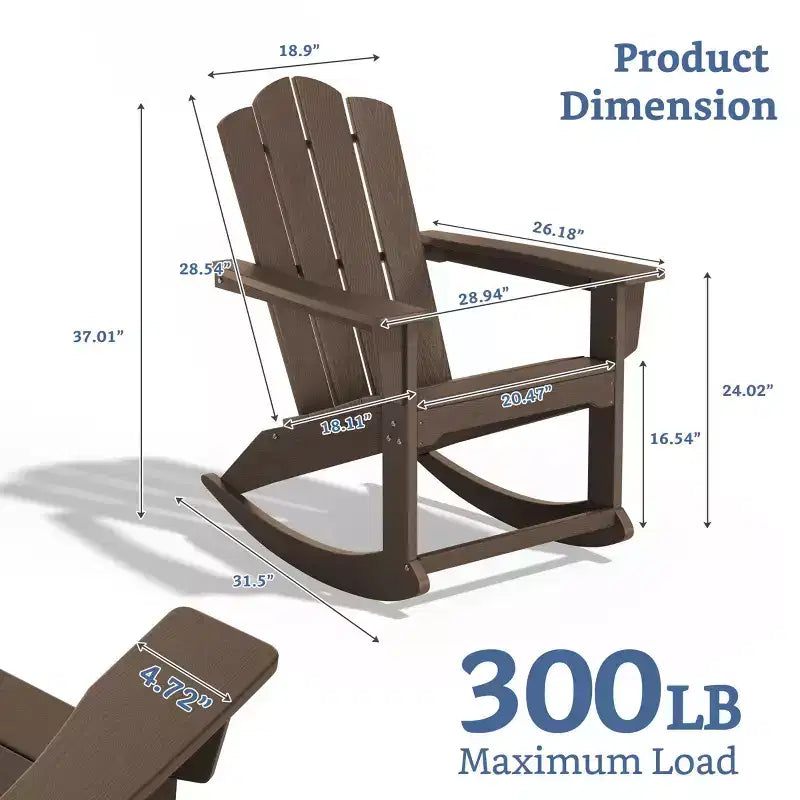 Hyleory Chaise à bascule extérieure en HDPE, Fauteuil de jardin Adirondack classique pour toutes les saisons