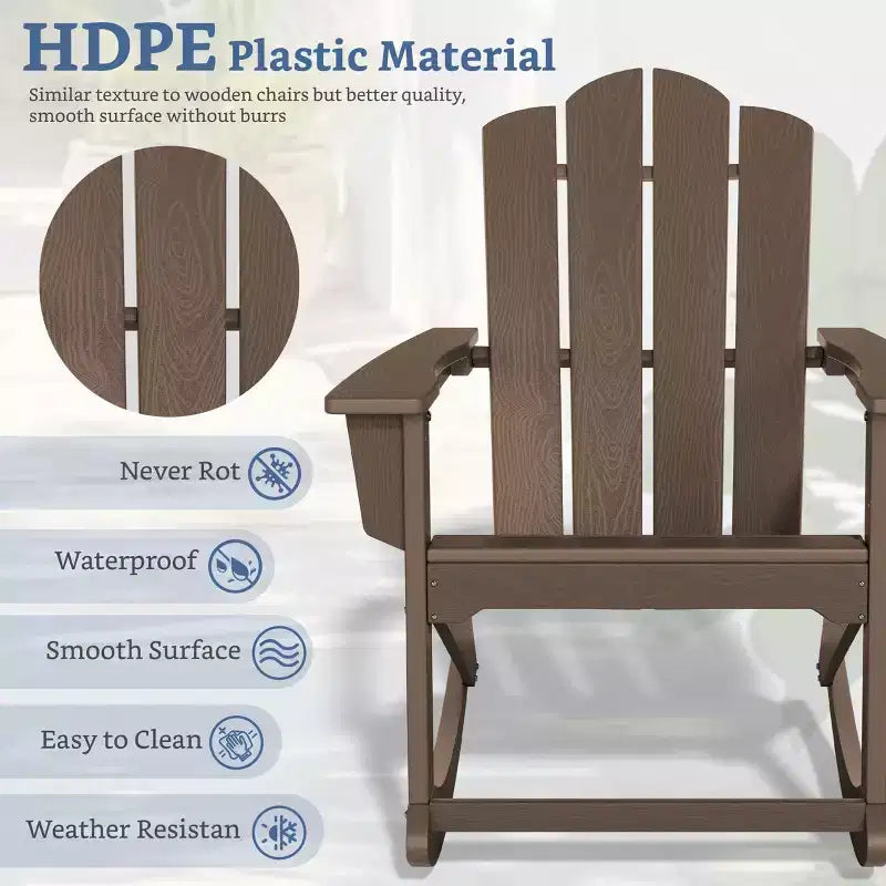 Hyleory Chaise à bascule extérieure en HDPE, Fauteuil de jardin Adirondack classique pour toutes les saisons