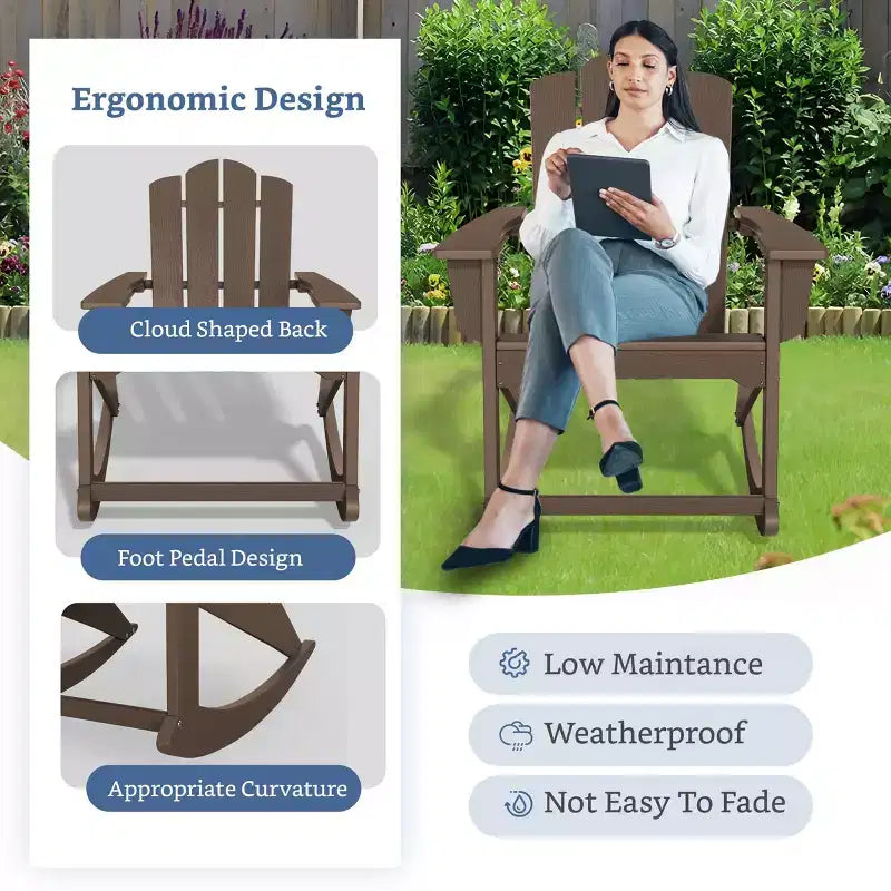 Hyleory Chaise à bascule extérieure en HDPE, Fauteuil de jardin Adirondack classique pour toutes les saisons