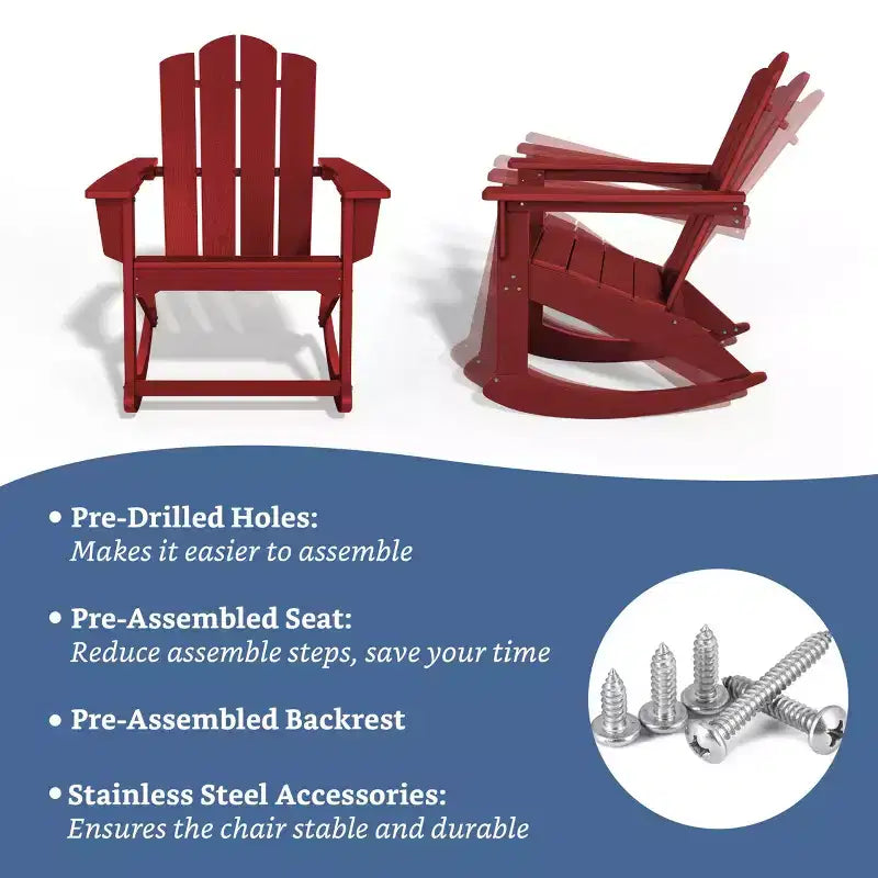 Hyleory Chaise à bascule extérieure en HDPE, Fauteuil de jardin Adirondack classique pour toutes les saisons