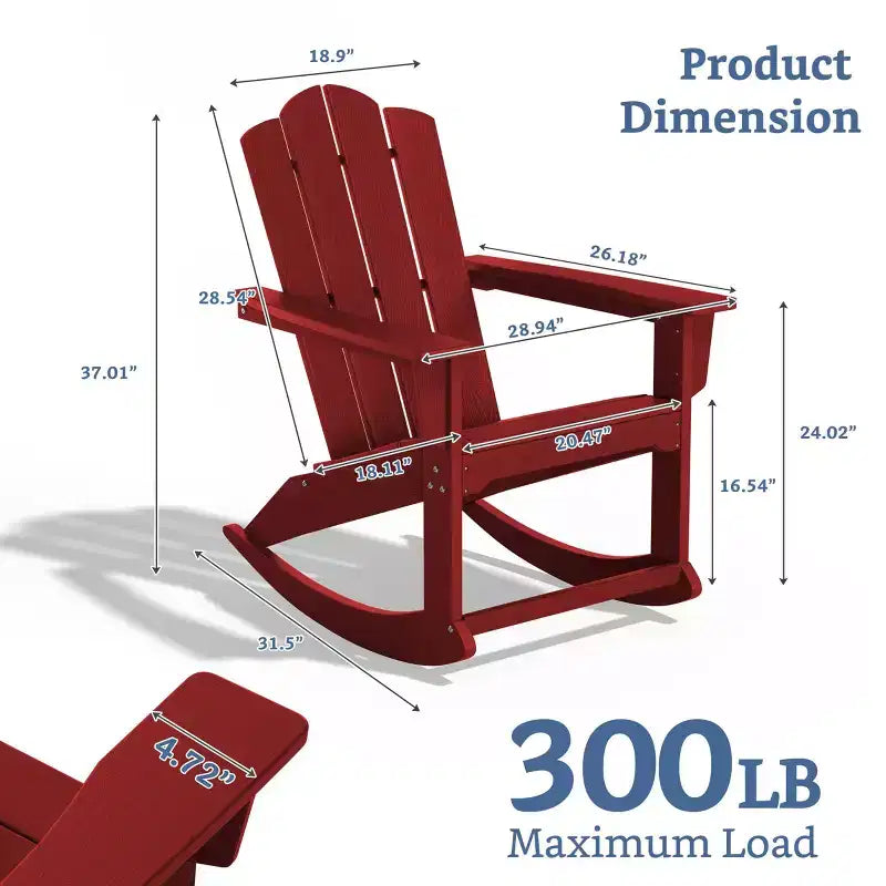 Hyleory Chaise à bascule extérieure en HDPE, Fauteuil de jardin Adirondack classique pour toutes les saisons