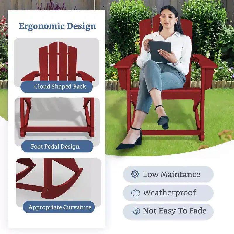 Hyleory Chaise à bascule extérieure en HDPE, Fauteuil de jardin Adirondack classique pour toutes les saisons
