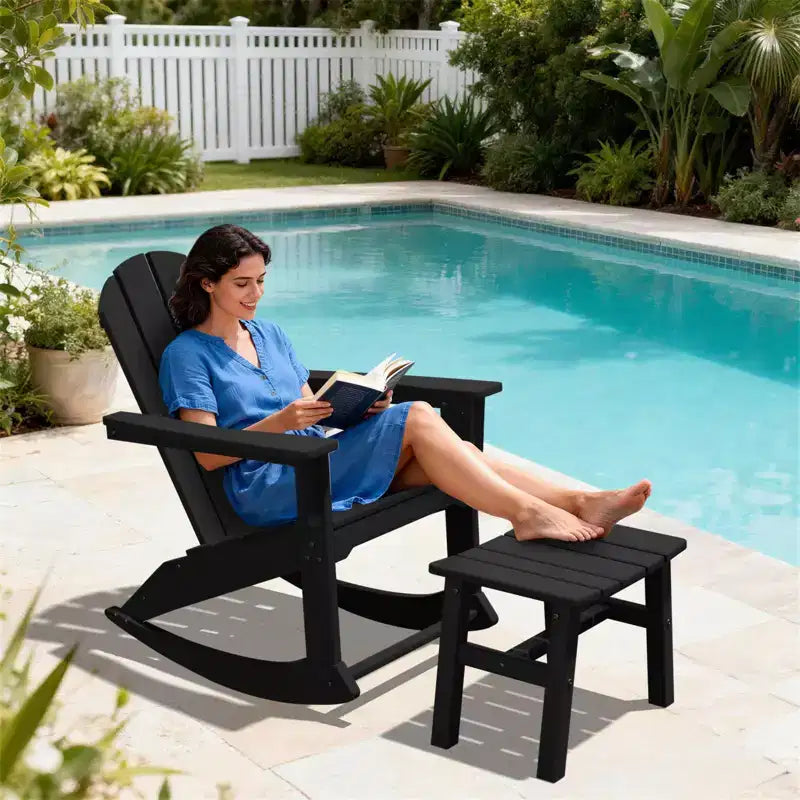 Hyleory Chaise à bascule extérieure en HDPE, Fauteuil de jardin Adirondack classique pour toutes les saisons