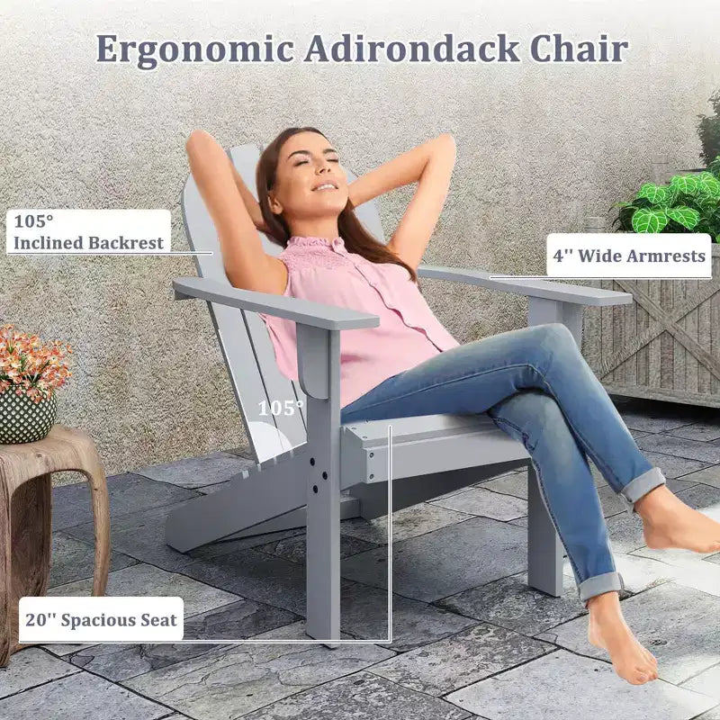 Sedia Adirondack da Esterno Costway con Sedile Inclinato, Schienale Alto e Braccioli Ampi Bianco/Blu/Grigio/Rosso