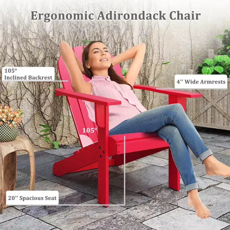 Sedia Adirondack da Esterno Costway con Sedile Inclinato, Schienale Alto e Braccioli Ampi Bianco/Blu/Grigio/Rosso