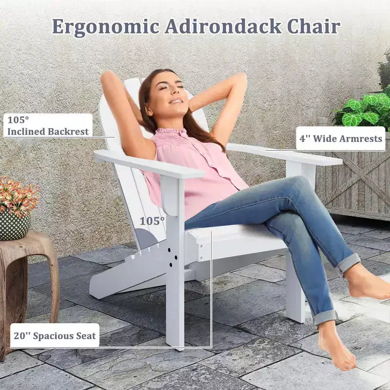 Sedia Adirondack da Esterno Costway con Sedile Inclinato, Schienale Alto e Braccioli Ampi Bianco/Blu/Grigio/Rosso