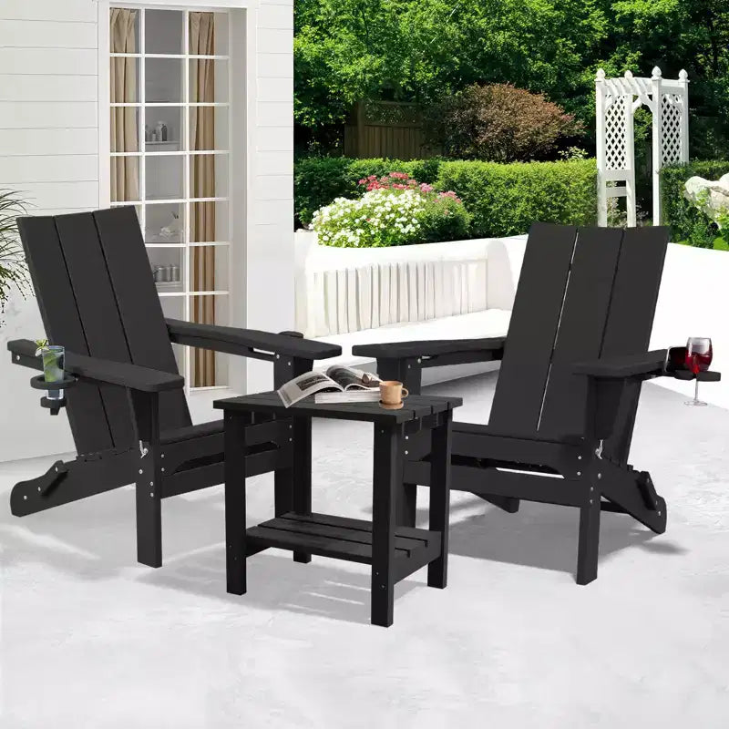 Hyleory - Sedie Adirondack Pieghevoli da Esterno in HDPE con 2 Portabicchieri - Sedia da Giardino con Schienale Curvo a 103 Gradi