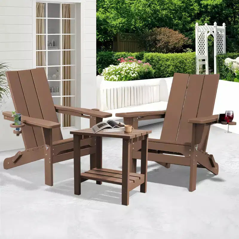 Hyleory - Sedie Adirondack Pieghevoli da Esterno in HDPE con 2 Portabicchieri - Sedia da Giardino con Schienale Curvo a 103 Gradi