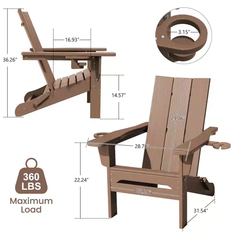 Hyleory - Sedie Adirondack Pieghevoli da Esterno in HDPE con 2 Portabicchieri - Sedia da Giardino con Schienale Curvo a 103 Gradi