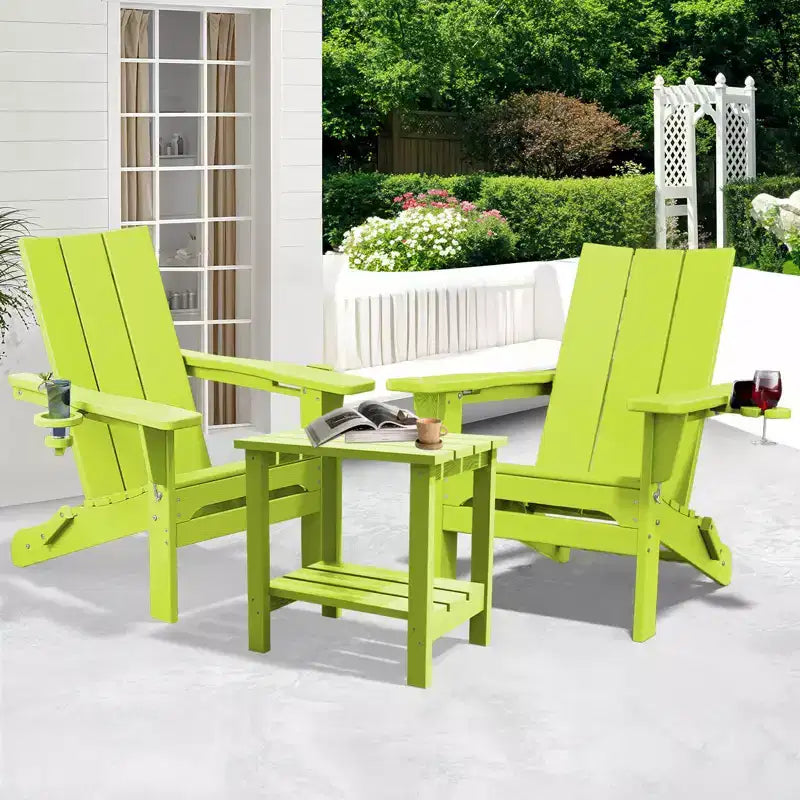 Hyleory - Sedie Adirondack Pieghevoli da Esterno in HDPE con 2 Portabicchieri - Sedia da Giardino con Schienale Curvo a 103 Gradi