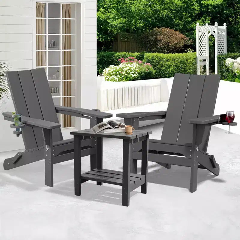 Hyleory - Sedie Adirondack Pieghevoli da Esterno in HDPE con 2 Portabicchieri - Sedia da Giardino con Schienale Curvo a 103 Gradi