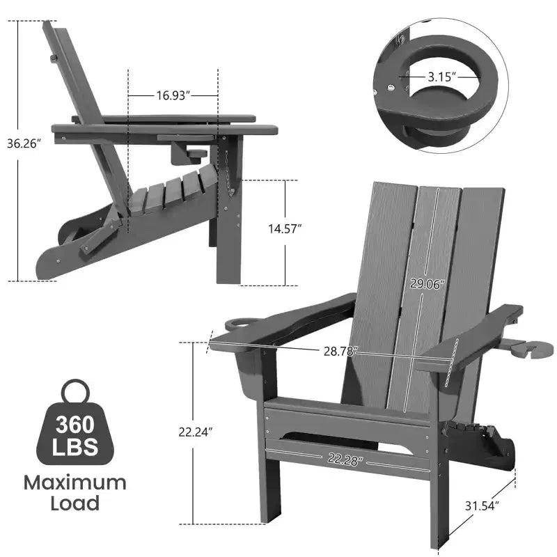 Hyleory - Sedie Adirondack Pieghevoli da Esterno in HDPE con 2 Portabicchieri - Sedia da Giardino con Schienale Curvo a 103 Gradi