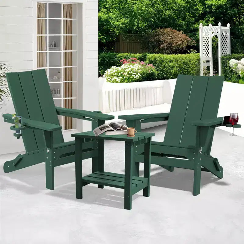 Hyleory - Sedie Adirondack Pieghevoli da Esterno in HDPE con 2 Portabicchieri - Sedia da Giardino con Schienale Curvo a 103 Gradi
