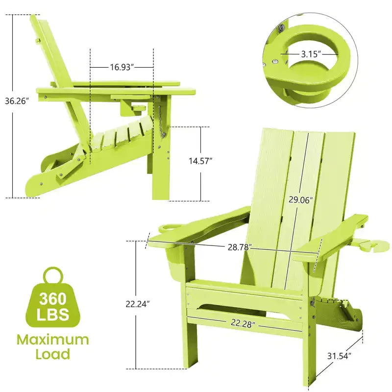 Hyleory - Sedie Adirondack Pieghevoli da Esterno in HDPE con 2 Portabicchieri - Sedia da Giardino con Schienale Curvo a 103 Gradi