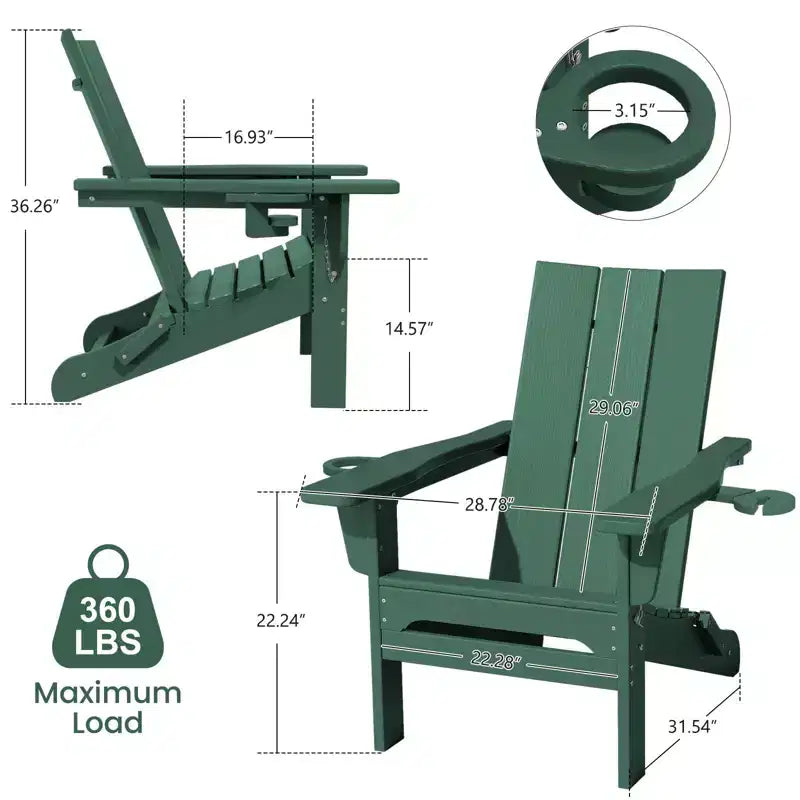 Hyleory - Sedie Adirondack Pieghevoli da Esterno in HDPE con 2 Portabicchieri - Sedia da Giardino con Schienale Curvo a 103 Gradi