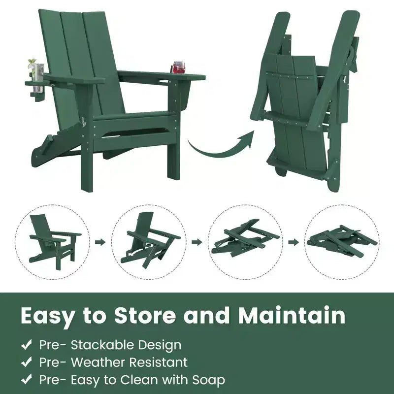 Hyleory - Sedie Adirondack Pieghevoli da Esterno in HDPE con 2 Portabicchieri - Sedia da Giardino con Schienale Curvo a 103 Gradi