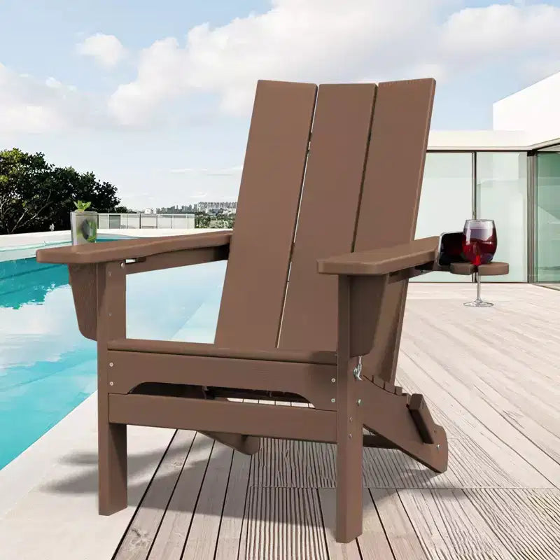 Fauteuils Adirondack pliables Hyleory Outdoor en PEHD avec 2 porte-gobelets - Dossier incurvé à 103 degrés pour patio